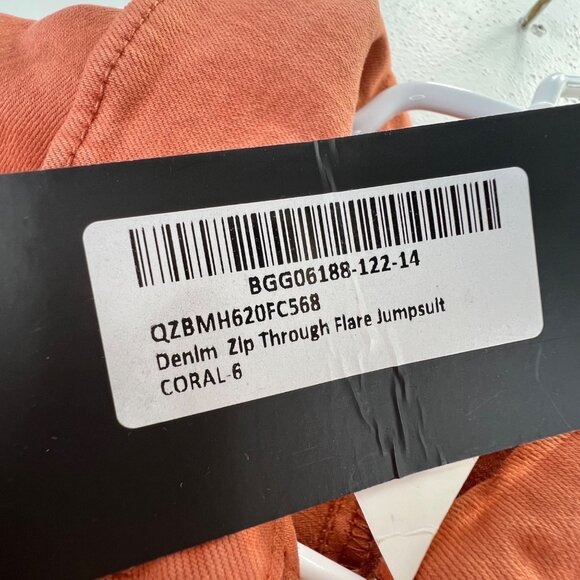 Nasty Gal Flare Jumpsuit Zip Front Denim Coral 2 Short Sleeve Pockets NWT - Picture 7 of 8